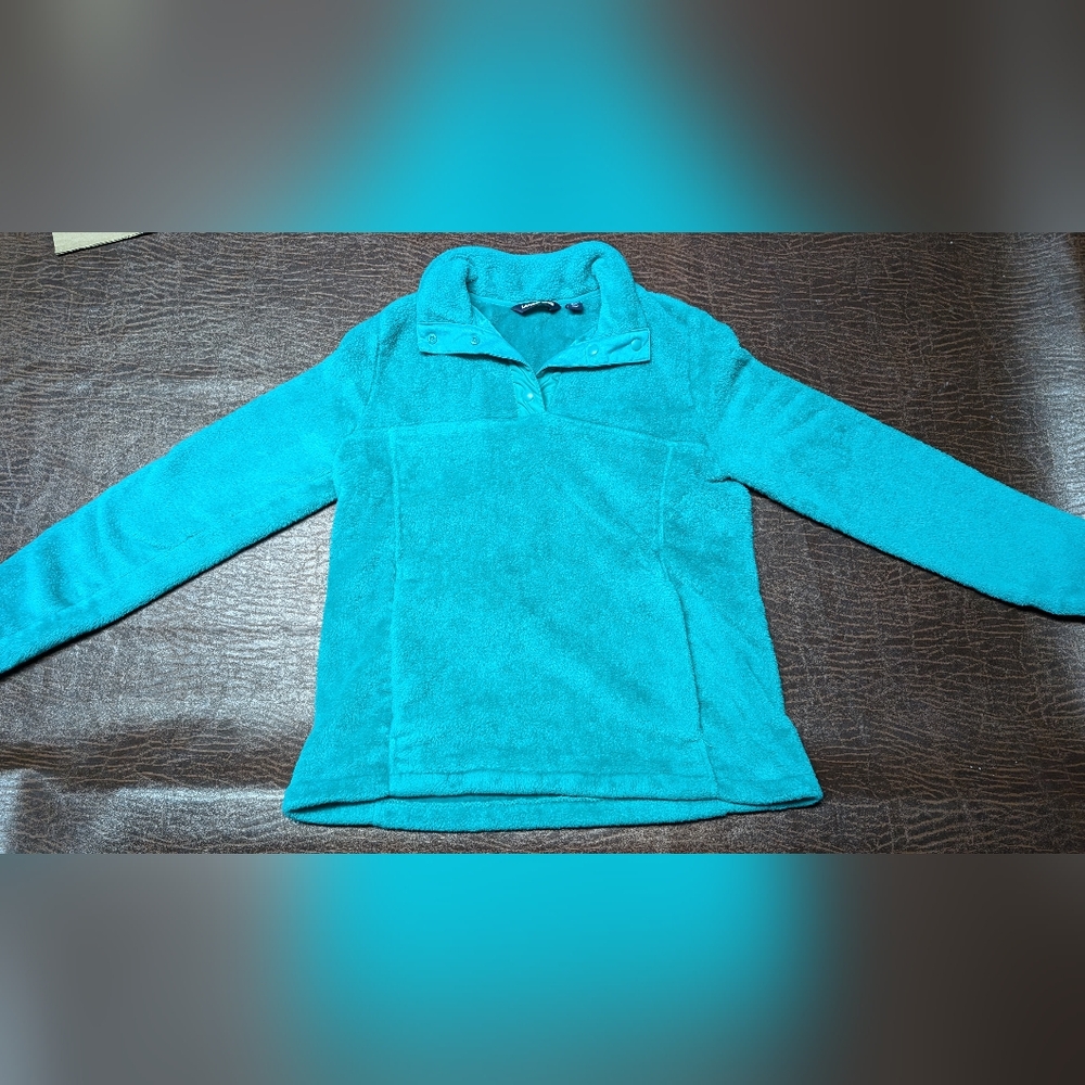 Lands End Green Cozy Sherpa Snap Pullover